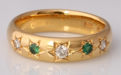 Gold Emerald & Diamond Band Ring