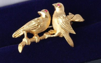 Gold Ruby Bird Brooch