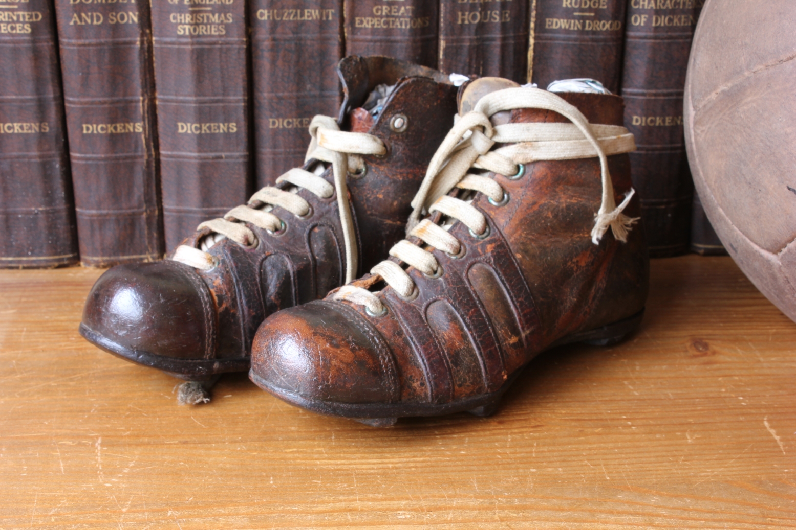 Antique Leather Football Boots. Vintage 