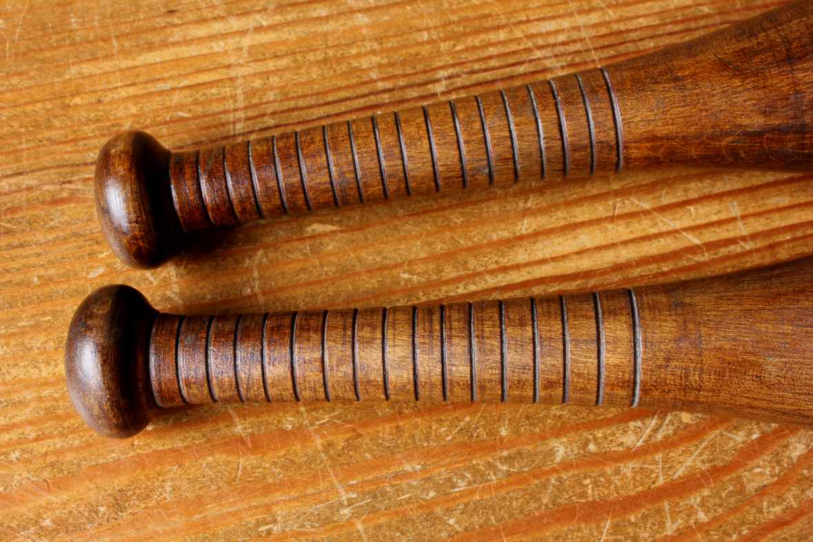 Pair Of Heavy Wooden Indian Clubs Decorative Exercise Meels