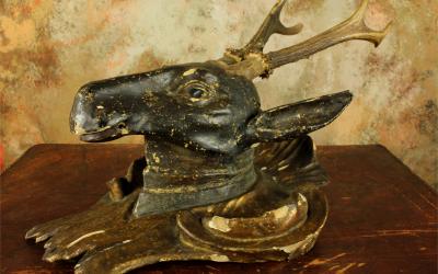 Antique Carved Wood Deers Head