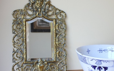 French Rococo Brass Wall Mirror