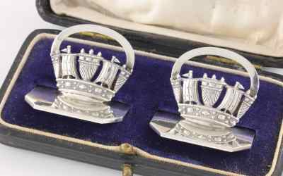 Silver Navy Crown Menu Holders