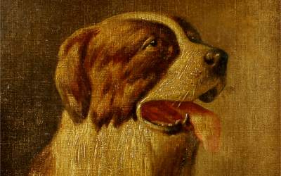 St Bernard Antique Oil Painting