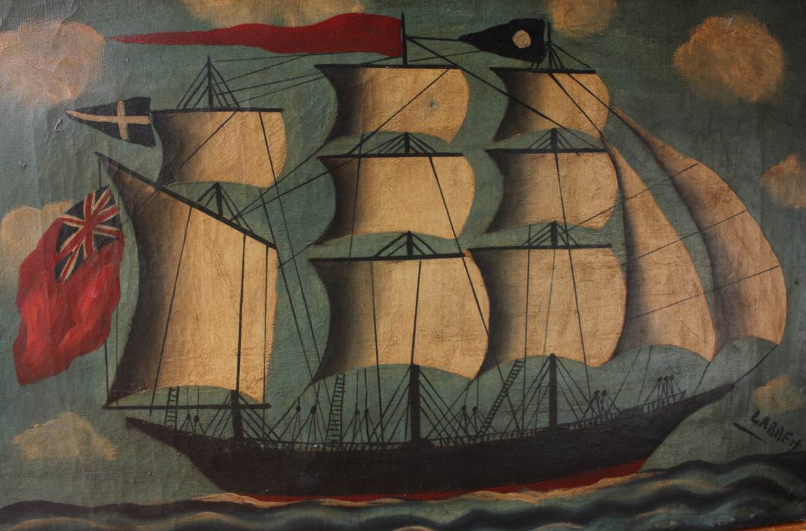 British Maritime Folk Art Sailing Ship Oil Painting Clipper C1880 
