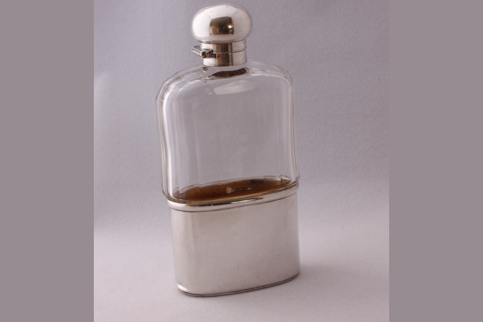 Antique Cut Glass and Silver Hip Flask