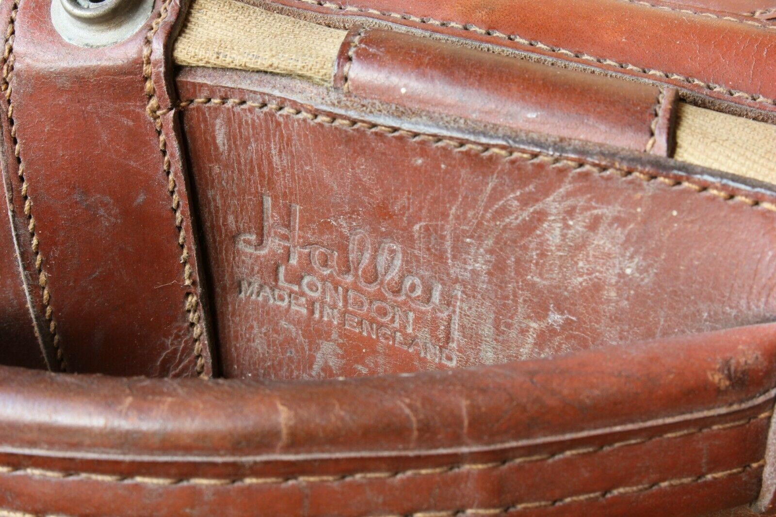 J B Halley Leather & Canvas Golf Bag. Hickory Club Bag c1935.