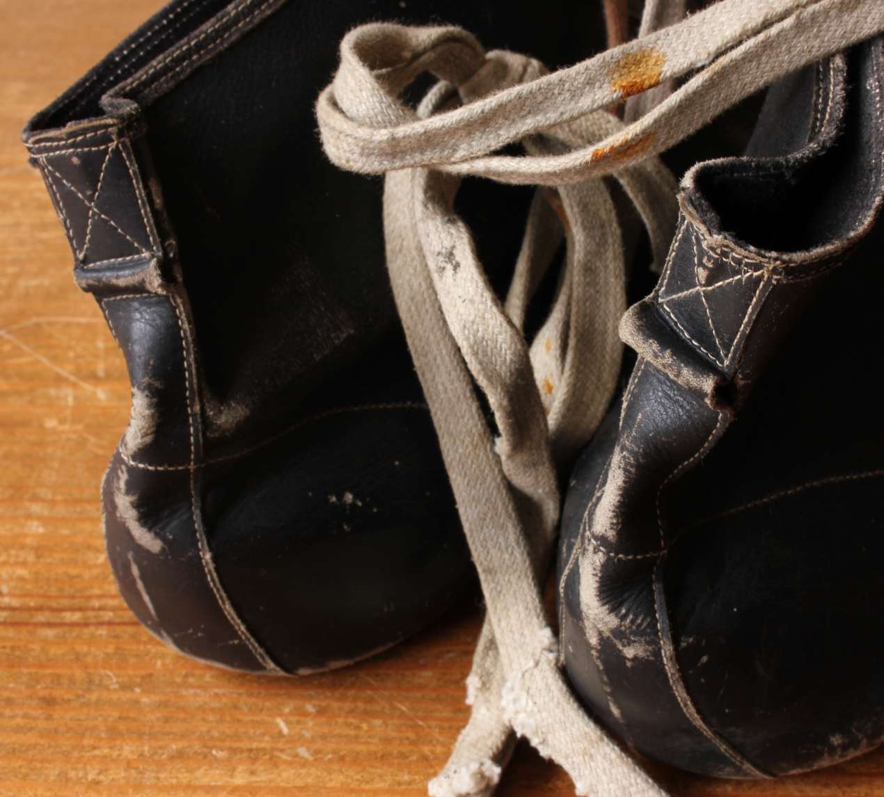 Vintage Black Leather Boxing Boots. Antique Shoes. c1930. Mancave, Gym.
