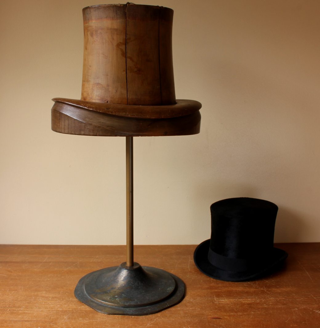 Fabulous Wooden Top Hat Block. Wood Milliner's Form Stand Shop Display.